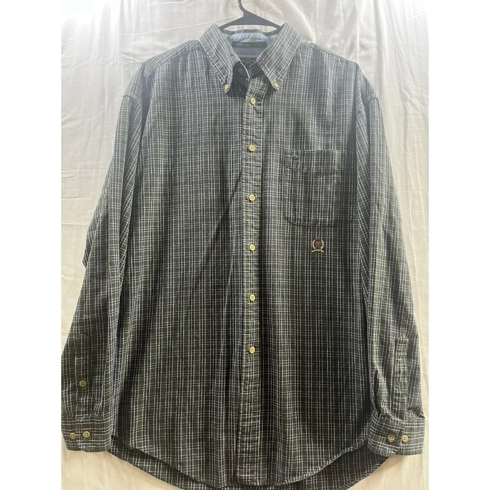 Vintage Tommy Hilfiger Multicolor  Striped Shirt Crest Logo‎ Mens Large - Picture 2 of 4